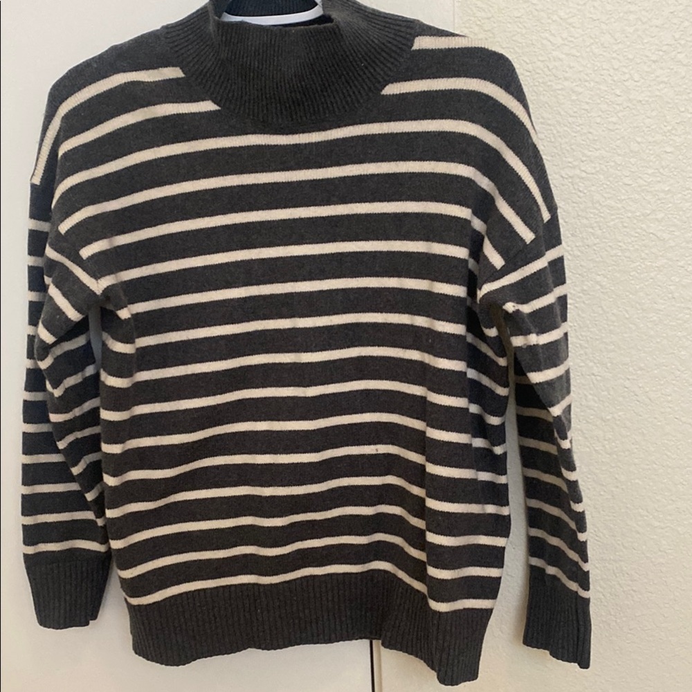 Banana Republic Black and Cream Striped Turtleneck Sweater